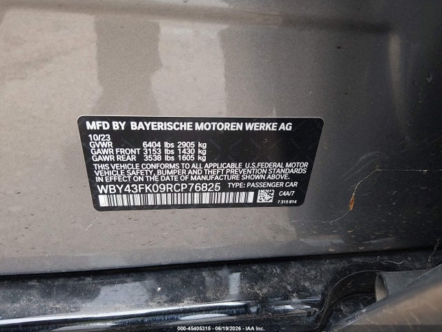2024 Bmw I5 M60 მანქანა იყიდება აუქციონზე, vin: WBY43FK09RCP76825, აუქციონის ნომერი: 45405315