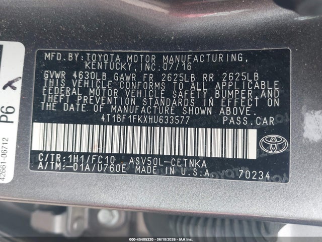 4T1BF1FKXHU633577 Toyota CAMRY LE