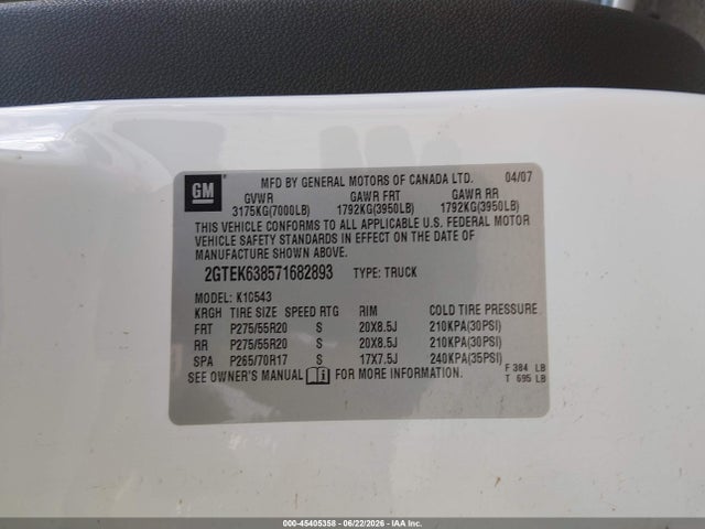 Продажа на аукционе авто 2007 Gmc Sierra 1500 Denali, vin: 2GTEK638571682893, номер лота: 45405358