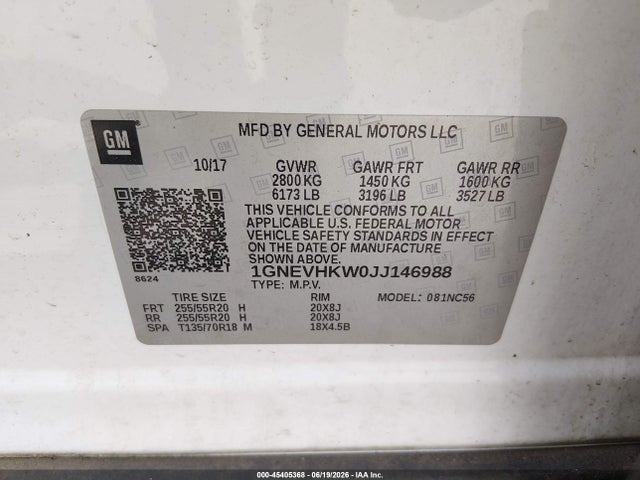 Chevrolet Traverse 3lt 2018 1GNEVHKW0JJ146988 Image 9