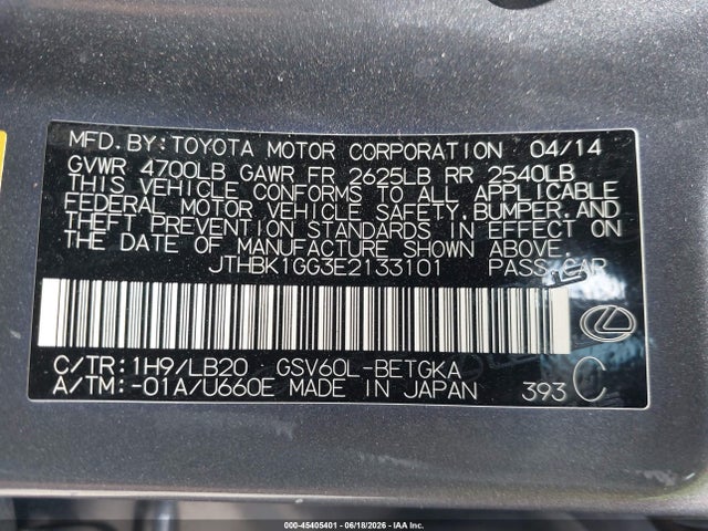 Продажа на аукционе авто 2014 Lexus Es 350, vin: JTHBK1GG3E2133101, номер лота: 45405401