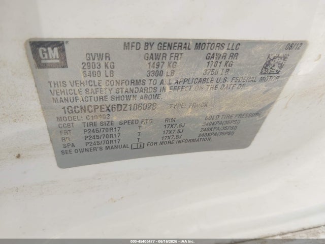 45405477 :رقم المزاد ، 1GCNCPEX6DZ106028 vin ، 2013 Chevrolet Silverado 1500 Work Truck مزاد بيع