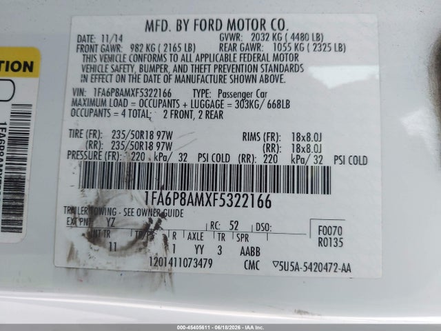 1FA6P8AMXF5322166 Ford Mustang V6