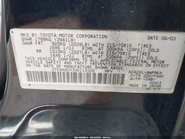Продажа на аукционе авто 2003 Toyota Rav4, vin: JTEGH20V330113326, номер лота: 45405614