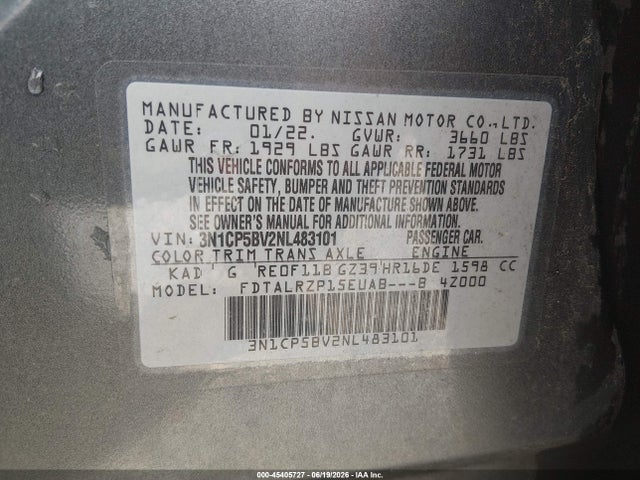 3N1CP5BV2NL483101 Nissan Kicks S Xtronic Cvt
