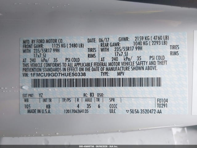 Ford ESCAPE SE 2017 1FMCU9GD7HUE50338 Image 9