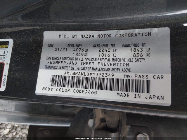 Aukcja sprzedaży 2021 Mazda Mazda3 Select, vin: JM1BPAKLXM1332349, numer aukcji: 45405746