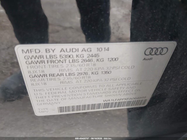 Aukcja sprzedaży 2015 Audi Q5 2.0t Premium, vin: WA1LFAFPXFA064999, numer aukcji: 45405787