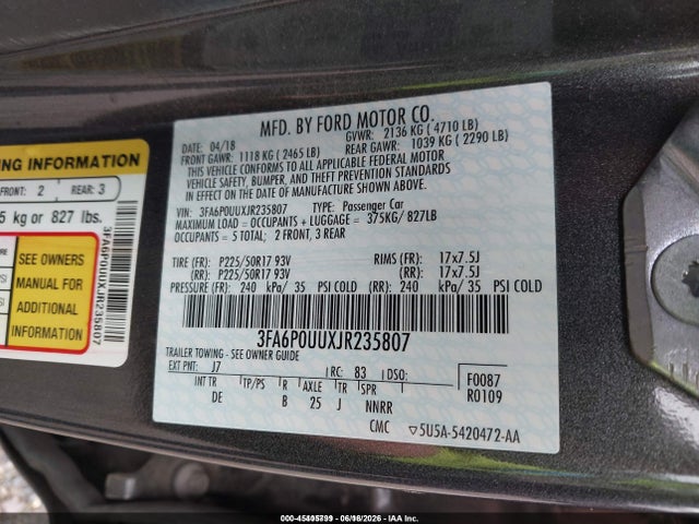Ford Fusion Hybrid S 2018 3FA6P0UUXJR235807 Image 9