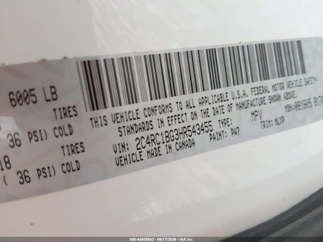 Aukcja sprzedaży 2017 Chrysler Pacifica Touring-l, vin: 2C4RC1BG3HR543455, numer aukcji: 45405843