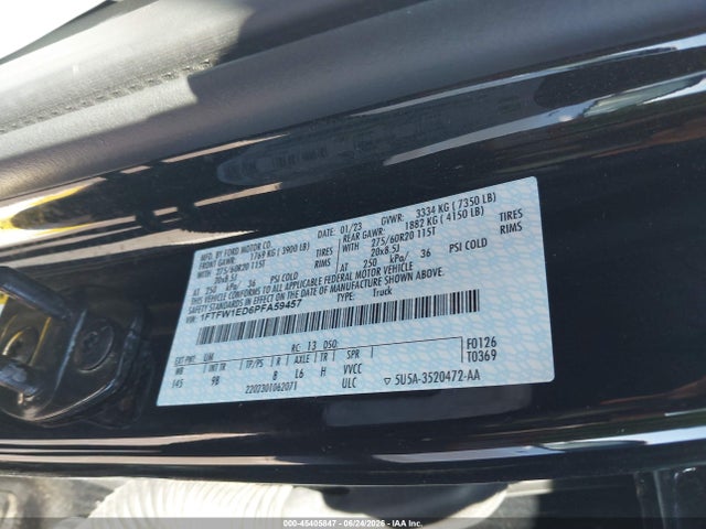 Продаж на аукціоні авто 2023 Ford F-150 Platinum, vin: 1FTFW1ED6PFA59457, номер лоту: 45405847