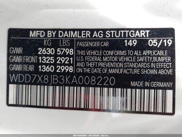 Aukcja sprzedaży 2019 Mercedes-benz Amg Gt 63 4-door Coupe, vin: WDD7X8JB3KA008220, numer aukcji: 45405854