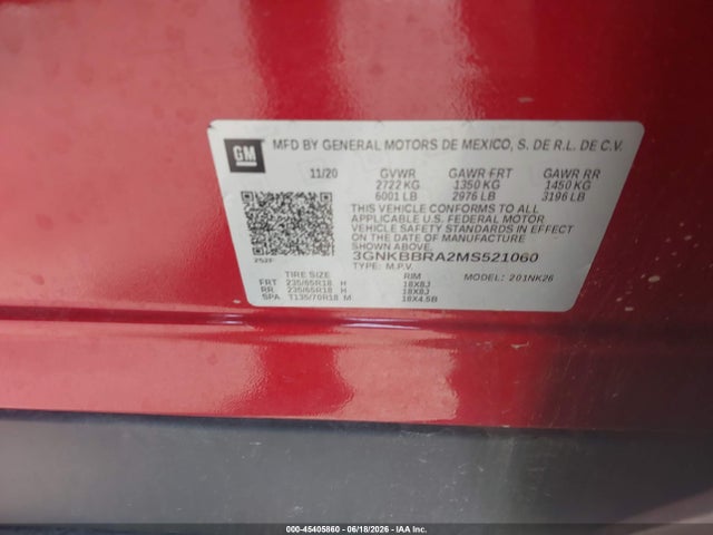 3GNKBBRA2MS521060 Chevrolet Blazer Fwd 1lt