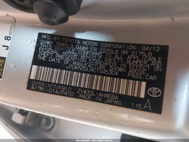 Aukcja sprzedaży 2012 Toyota Prius Two, vin: JTDKN3DU4C1545304, numer aukcji: 45405861