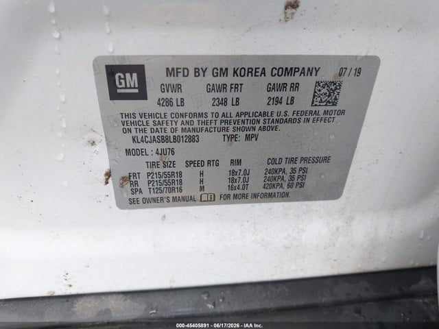 2020 Buick Encore Fwd Preferred მანქანა იყიდება აუქციონზე, vin: KL4CJASB8LB012883, აუქციონის ნომერი: 45405891