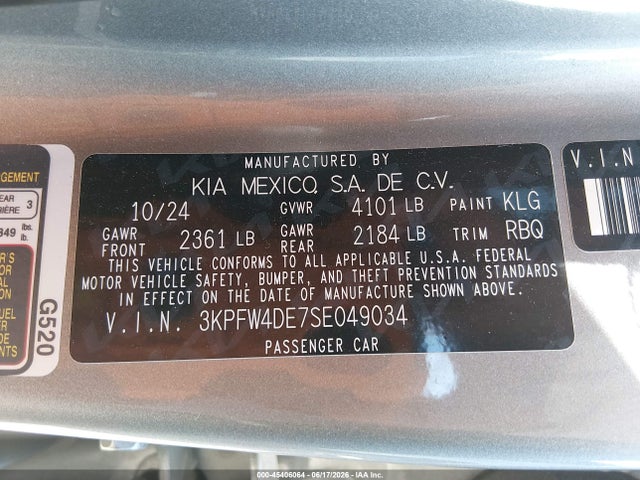 2025 Kia K4 Gt-line მანქანა იყიდება აუქციონზე, vin: 3KPFW4DE7SE049034, აუქციონის ნომერი: 45406064