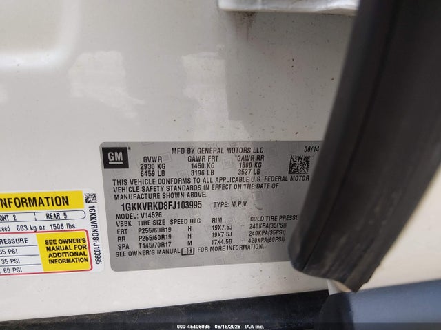 Aukcja sprzedaży 2015 Gmc Acadia Slt-1, vin: 1GKKVRKD8FJ103995, numer aukcji: 45406095