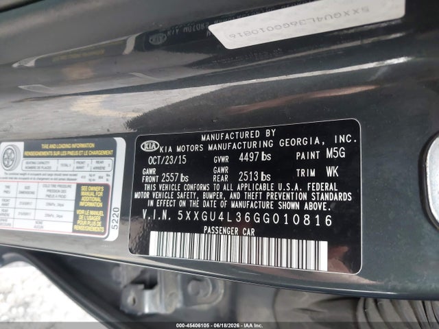 45406105 :رقم المزاد ، 5XXGU4L36GG010816 vin ، 2016 Kia Optima Ex مزاد بيع