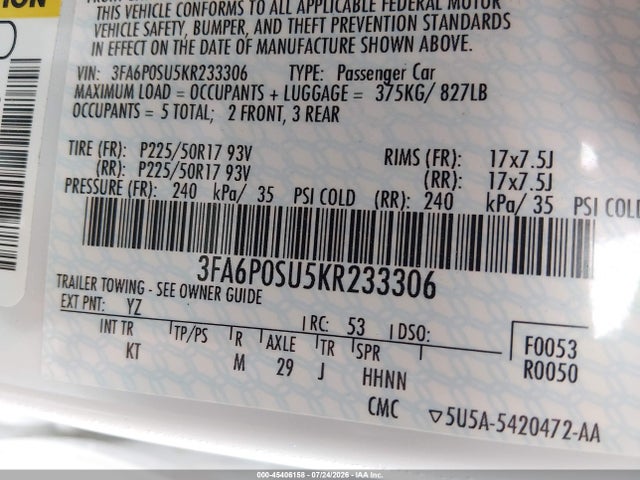 Ford Fusion Energi Titanium 2019 3FA6P0SU5KR233306 Image 9