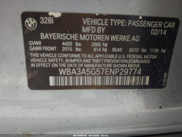 Aukcja sprzedaży 2014 Bmw 328i, vin: WBA3A5G57ENP29774, numer aukcji: 45406165