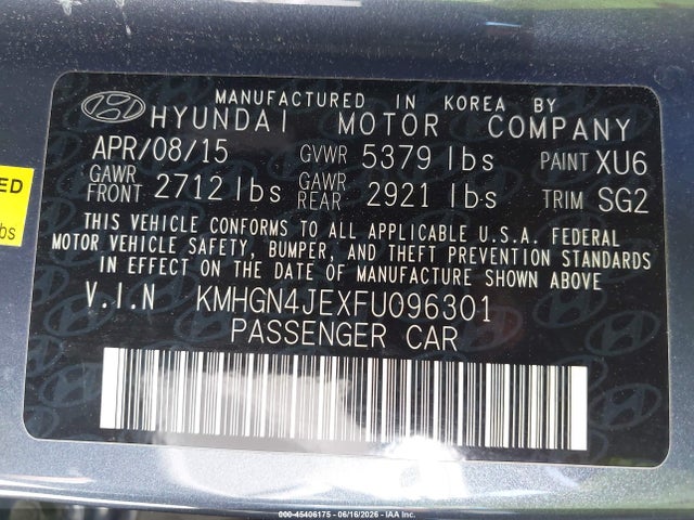 Продажа на аукционе авто 2015 Hyundai Genesis 3.8, vin: KMHGN4JEXFU096301, номер лота: 45406175