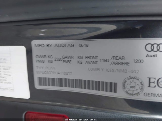 Aukcja sprzedaży 2018 Audi S5 3.0t Premium Plus, vin: WAUC4CF59JA110317, numer aukcji: 45406209