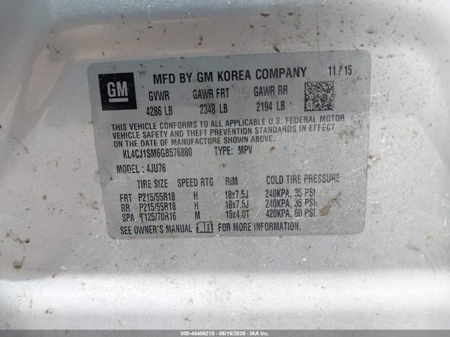 Auction sale of the 2016 Buick Encore Sport Touring, vin: KL4CJ1SM6GB576880, lot number: 45406218
