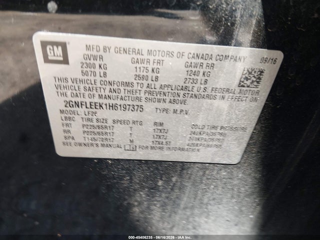 Продажа на аукционе авто 2017 Chevrolet Equinox Ls, vin: 2GNFLEEK1H6197375, номер лота: 45406235