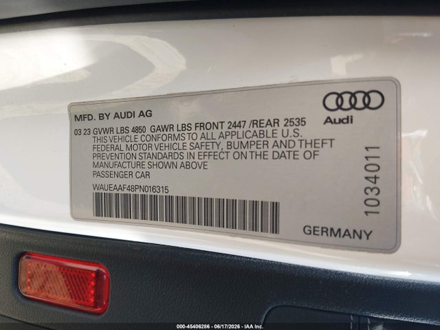 Aukcja sprzedaży 2023 Audi A4 Premium Plus 45 Tfsi S Line Quattro S Tronic, vin: WAUEAAF48PN016315, numer aukcji: 45406286