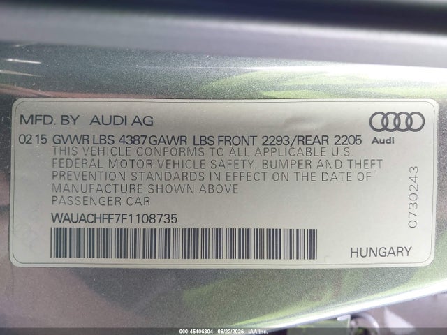 Продажа на аукционе авто 2015 Audi A3 1.8t Premium, vin: WAUACHFF7F1108735, номер лота: 45406304