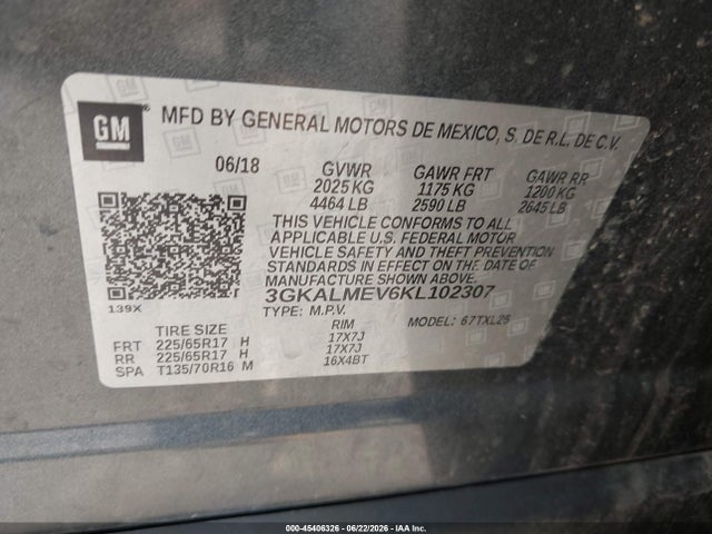 Aukcja sprzedaży 2019 Gmc Terrain Sle, vin: 3GKALMEV6KL102307, numer aukcji: 45406326