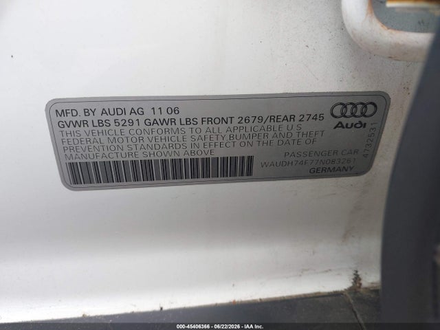 2007 Audi A6 3.2 მანქანა იყიდება აუქციონზე, vin: WAUDH74F77N083261, აუქციონის ნომერი: 45406366