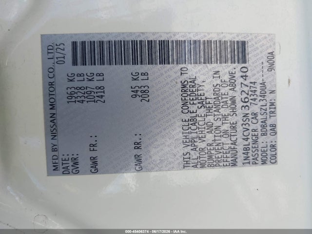 1N4BL4CV3SN362740 Nissan Altima Sr Fwd