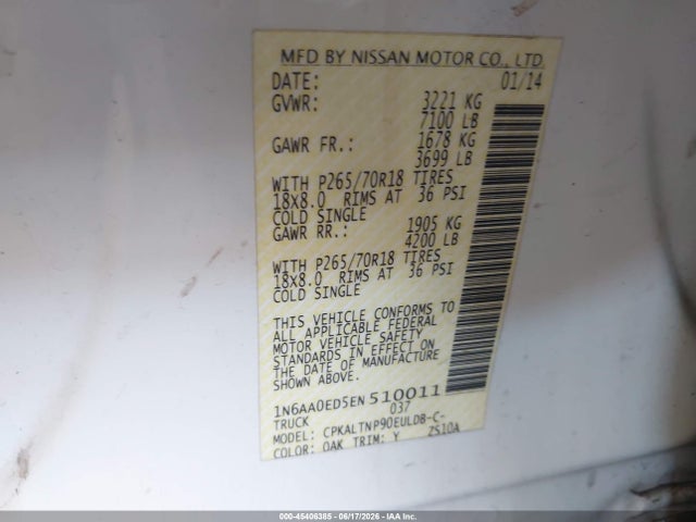 Nissan TITAN SV 2014 1N6AA0ED5EN510011 Image 8