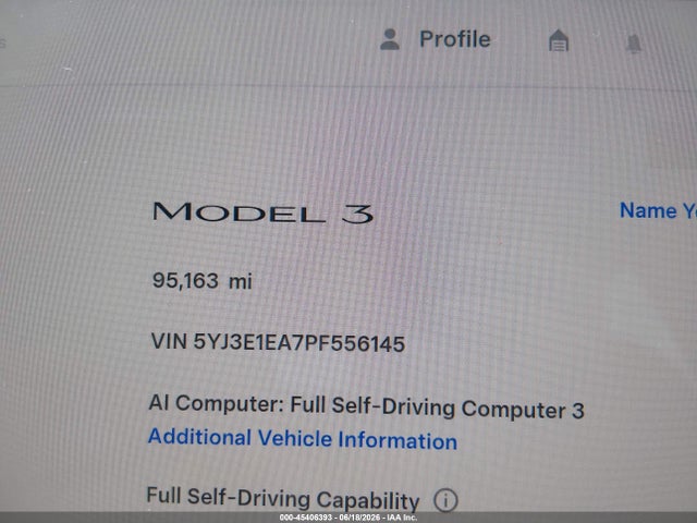 Продажа на аукционе авто 2023 Tesla Model 3 Rear-wheel Drive, vin: 5YJ3E1EA7PF556145, номер лота: 45406393
