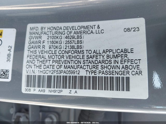 1HGCY2F53PA059912 Honda Accord Hybrid Sport