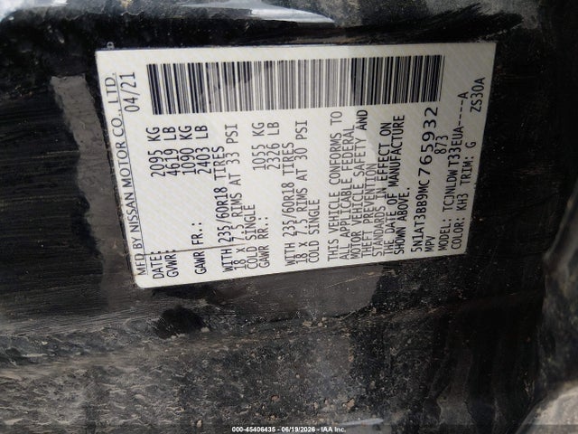 45406435 :رقم المزاد ، 5N1AT3BB9MC765932 vin ، 2021 Nissan Rogue Sv Intelligent Awd مزاد بيع