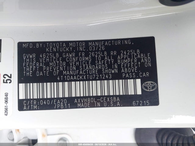 Toyota CAMRY SE 2026 4T1DAACKXTU721243 Image 9