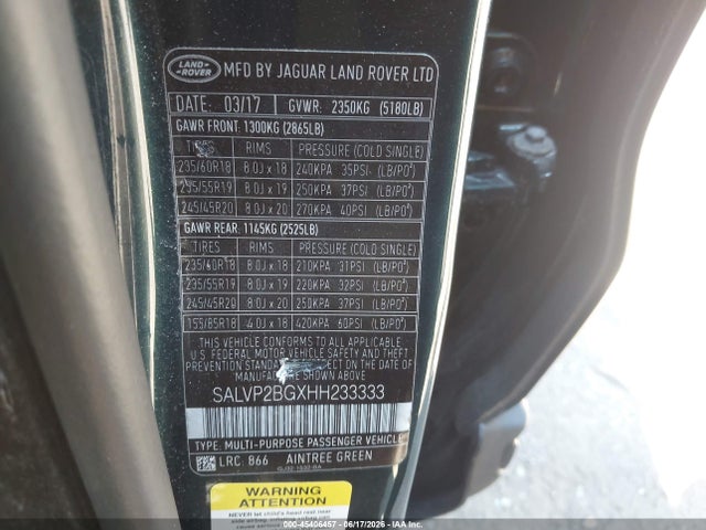 Продажа на аукционе авто 2017 Land Rover Range Rover Evoque Se/se Premium, vin: SALVP2BGXHH233333, номер лота: 45406457