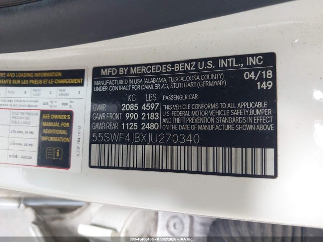 Aukcja sprzedaży 2018 Mercedes-benz C 300, vin: 55SWF4JBXJU270340, numer aukcji: 45406465