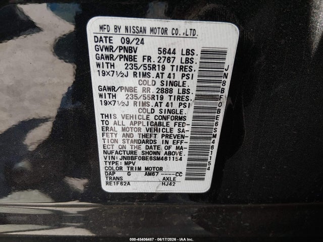 Aukcja sprzedaży 2025 Nissan Ariya Evolve+, vin: JN8BF0BE6SM461154, numer aukcji: 45406487
