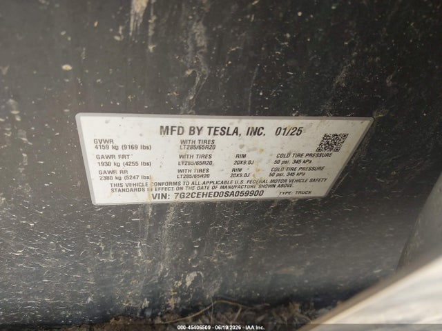 Aukcja sprzedaży 2025 Tesla Cybertruck All-wheel Drive, vin: 7G2CEHED0SA059900, numer aukcji: 45406509