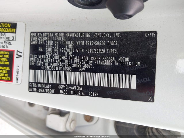 4T3BK3BB1FU120509 Toyota Venza Limited V6