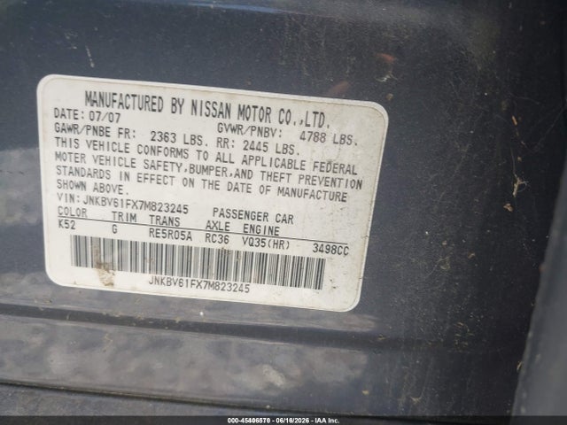Продаж на аукціоні авто 2007 Infiniti G35x, vin: JNKBV61FX7M823245, номер лоту: 45406570