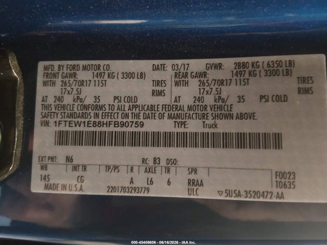 Ford F-150 Xl/xlt 2017 1FTEW1E88HFB90759 Image 9