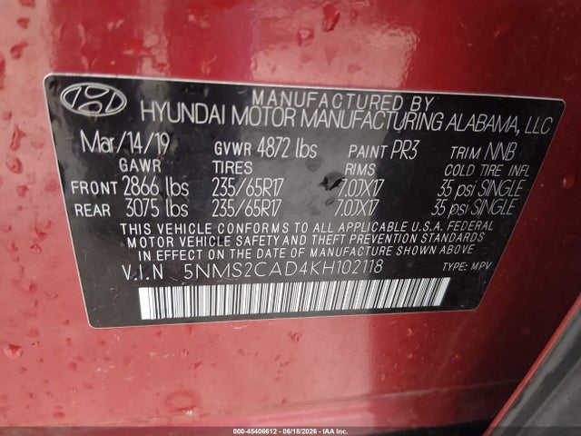 Hyundai Santa Fe Se 2019 5NMS2CAD4KH102118 Image 9