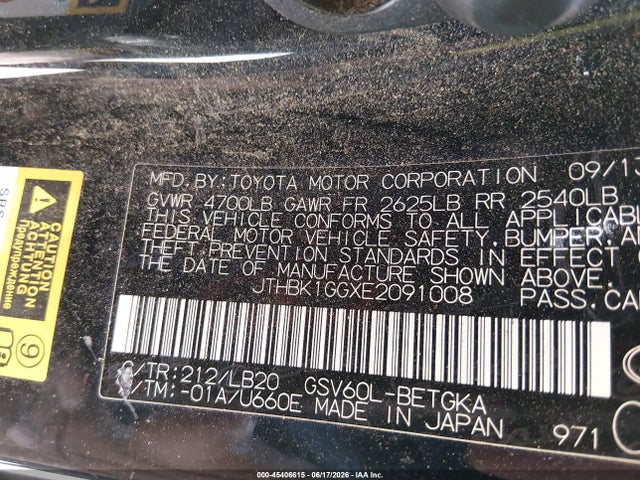 Lexus ES 350 2014 JTHBK1GGXE2091008 Image 9