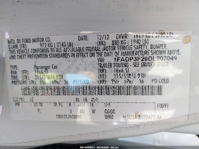 Aukcja sprzedaży 2013 Ford Focus Se, vin: 1FADP3F29DL207049, numer aukcji: 45406621