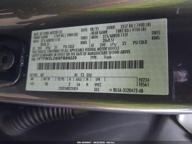 Aukcja sprzedaży 2025 Ford F-150 Xlt, vin: 1FTFW3LD8SFB89229, numer aukcji: 45406647