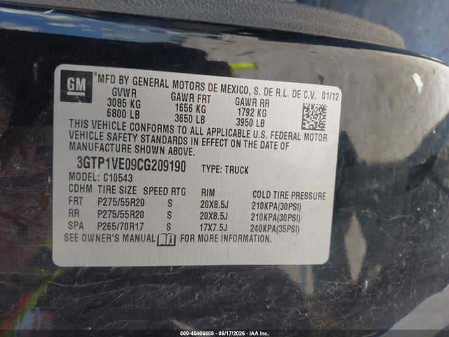 Aukcja sprzedaży 2012 Gmc Sierra 1500 Sle, vin: 3GTP1VE09CG209190, numer aukcji: 45406688